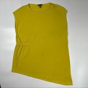Eileen Fisher Yellow Asymmetrical Hem Yarrow Short Sleeve Top M